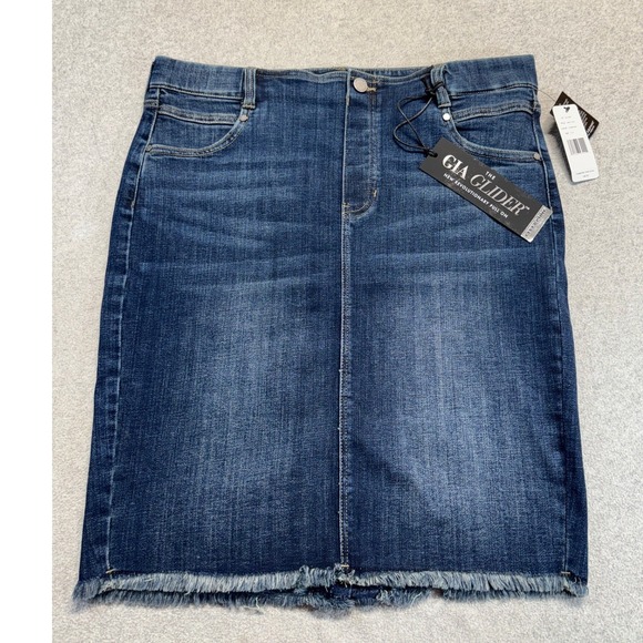 Liverpool Los Angeles Dresses & Skirts - Liverpool Gia Glider Denim Skirt Womens 12/31 Blue Rosemount Frayed Hem
